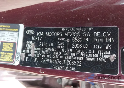 2018 Kia Forte Lx from USA, damaged, VIN 3KPFK4A76JE206522